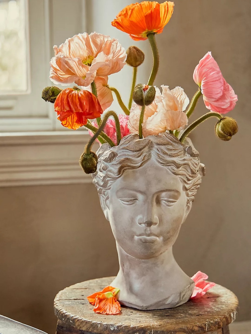 Classic Sculpted Head Vase - White cream gold Bust Planter